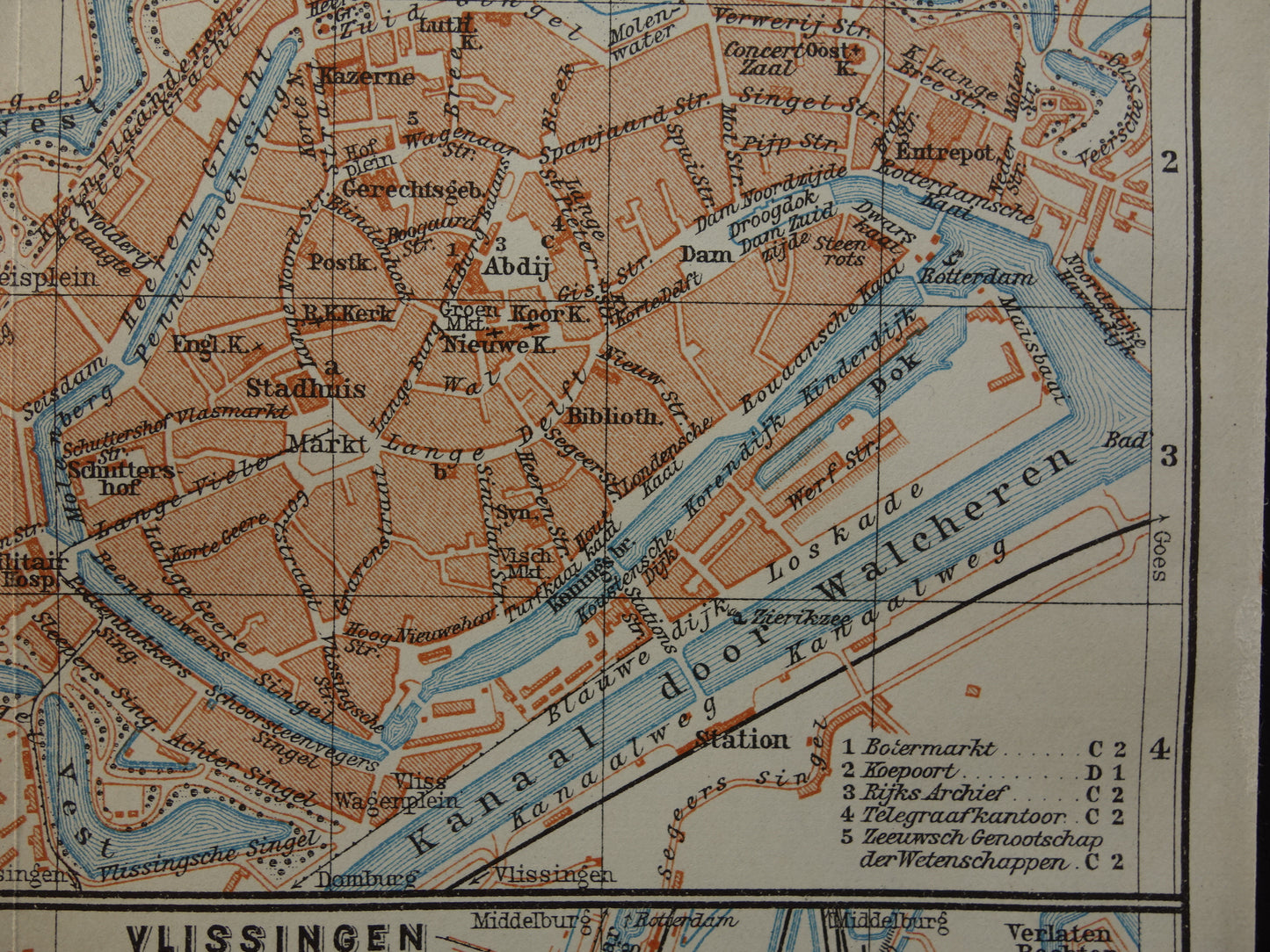 MIDDELBURG alte Karte von Middelburg und Vlissingen aus dem Jahr 1910, kleine originale antike Karte von Zeeland