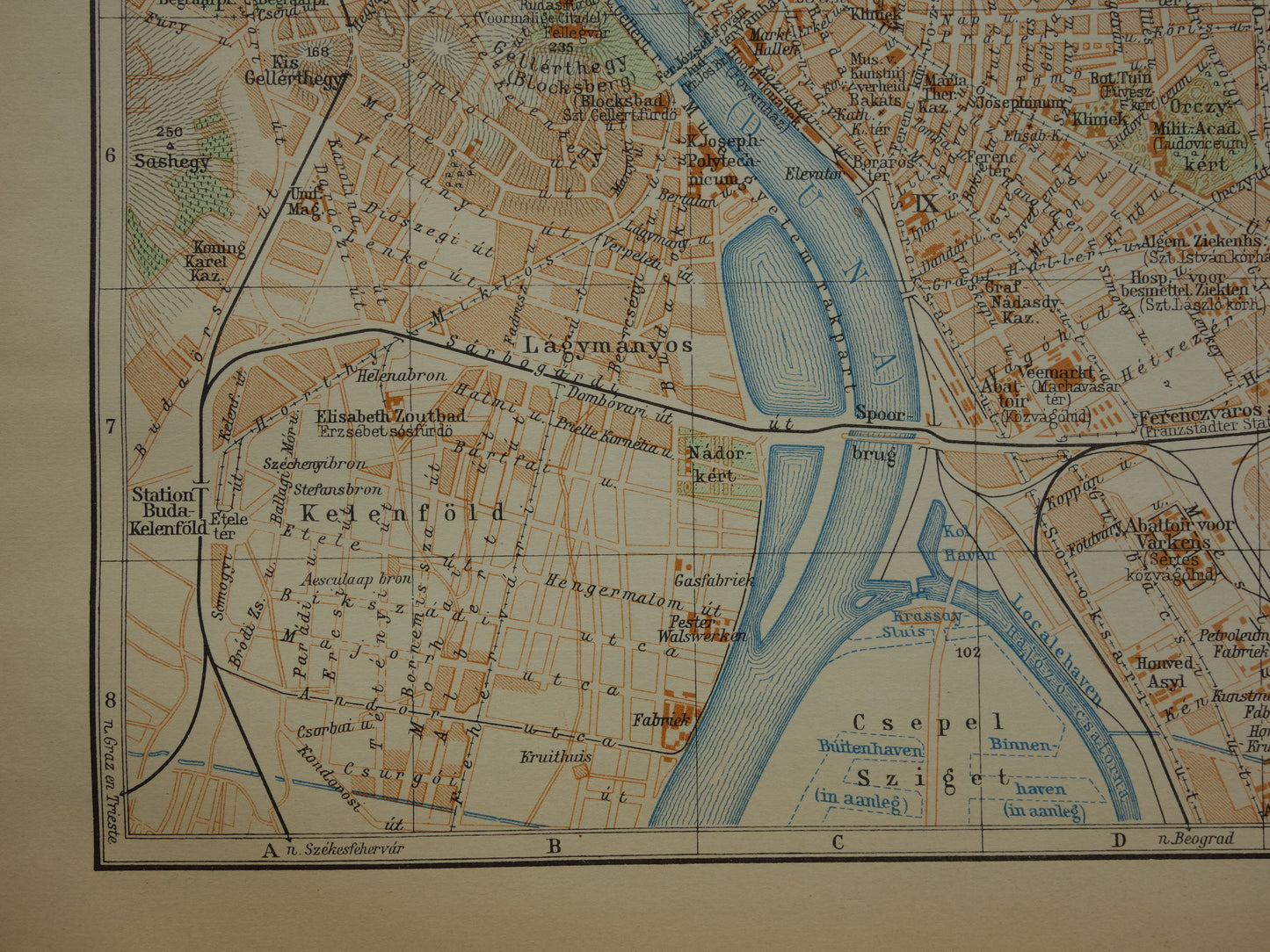 BOEDAPEST oude kaart van Boedapest uit 1933 originele Nederlandse vintage plattegrond