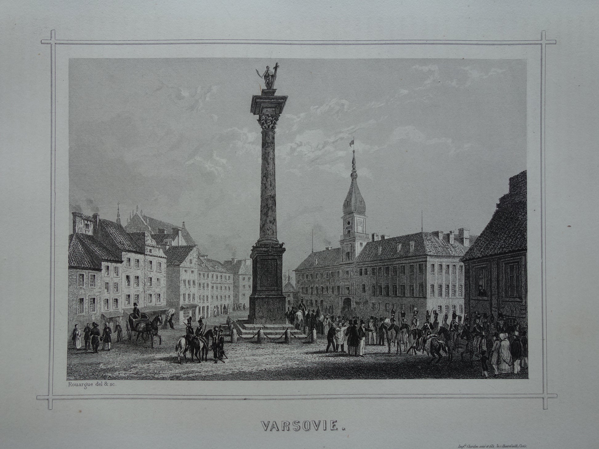 Stadsgezicht van Warschau uit 1852 antieke print Warschau Polen