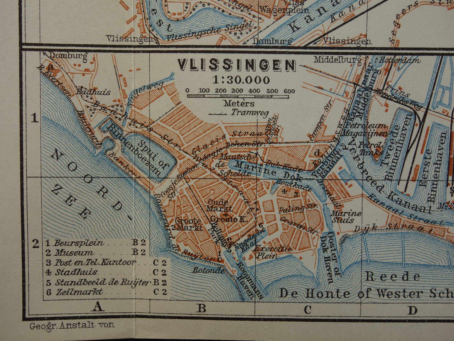 MIDDELBURG alte Karte von Middelburg und Vlissingen aus dem Jahr 1910, kleine originale antike Karte von Zeeland