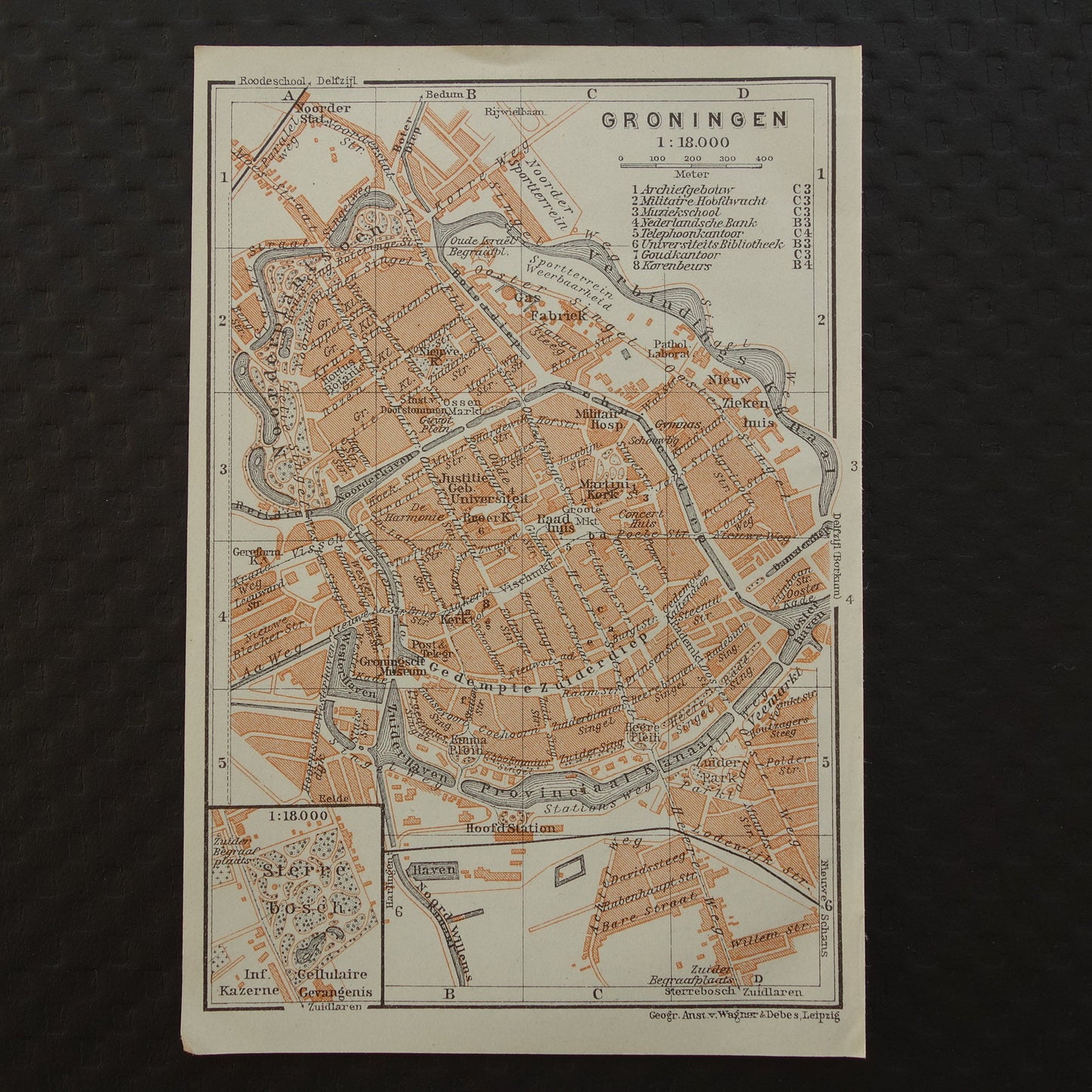Groningen oude kaart van Groningen Stad uit 1904 kleine originele antieke plattegrond vintage print