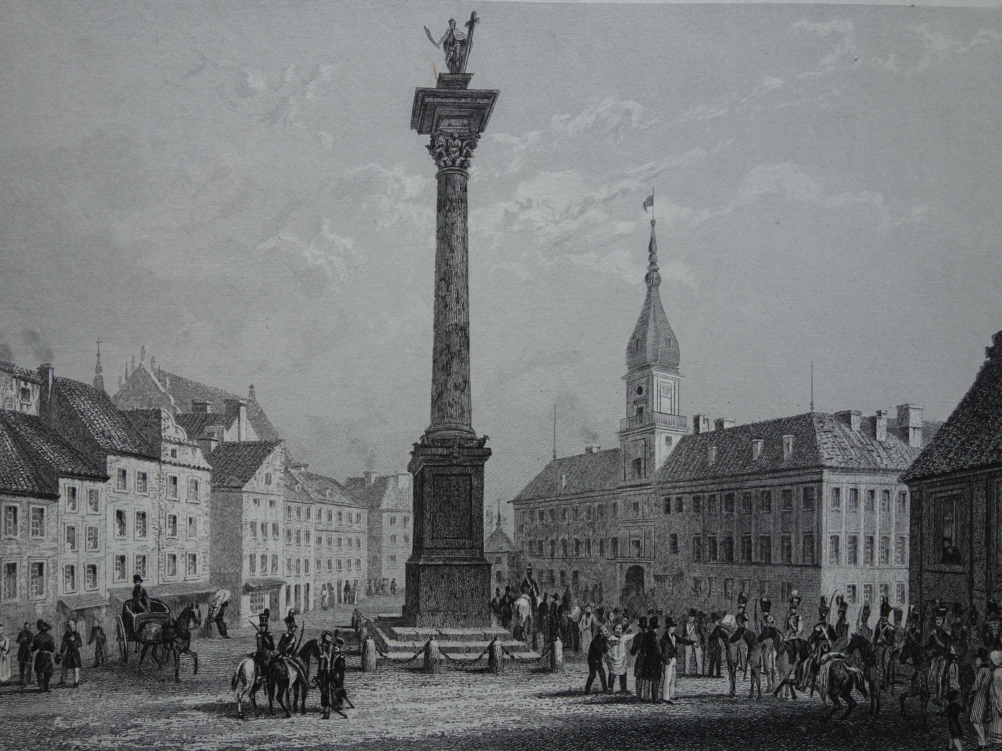 Stadsgezicht van Warschau uit 1852 antieke print Warschau Polen