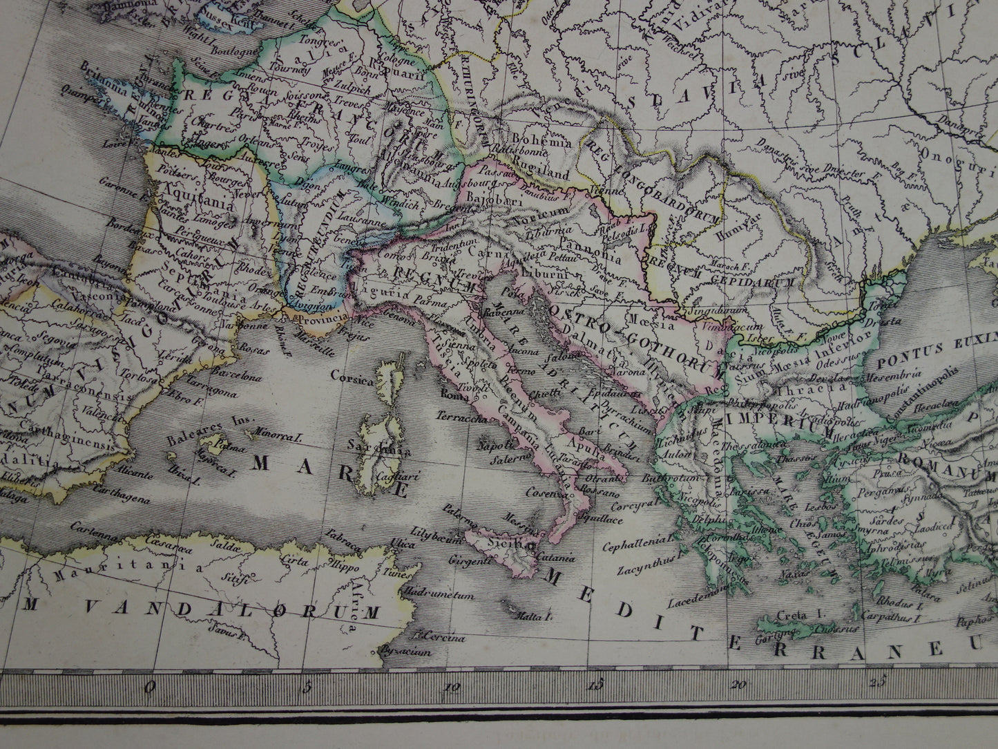 Oude kaarten over geschiedenis van Europa voor en na grote volksverhuizing antieke landkaart uit 1851 invallen barbaren