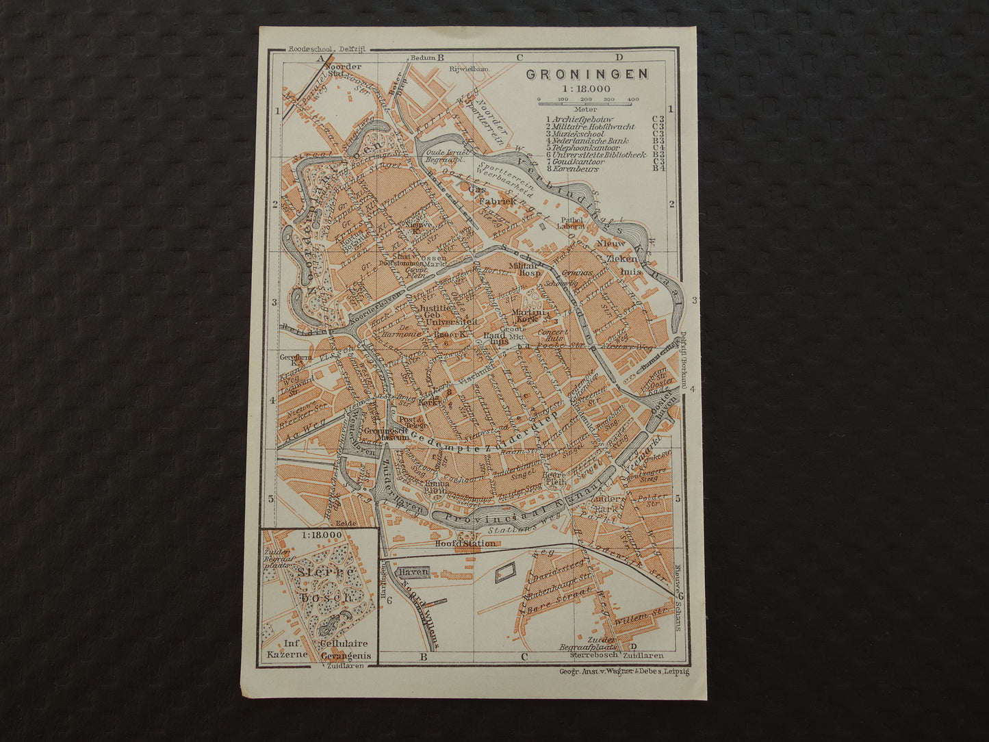 Groningen oude kaart van Groningen Stad uit 1904 kleine originele antieke plattegrond vintage print