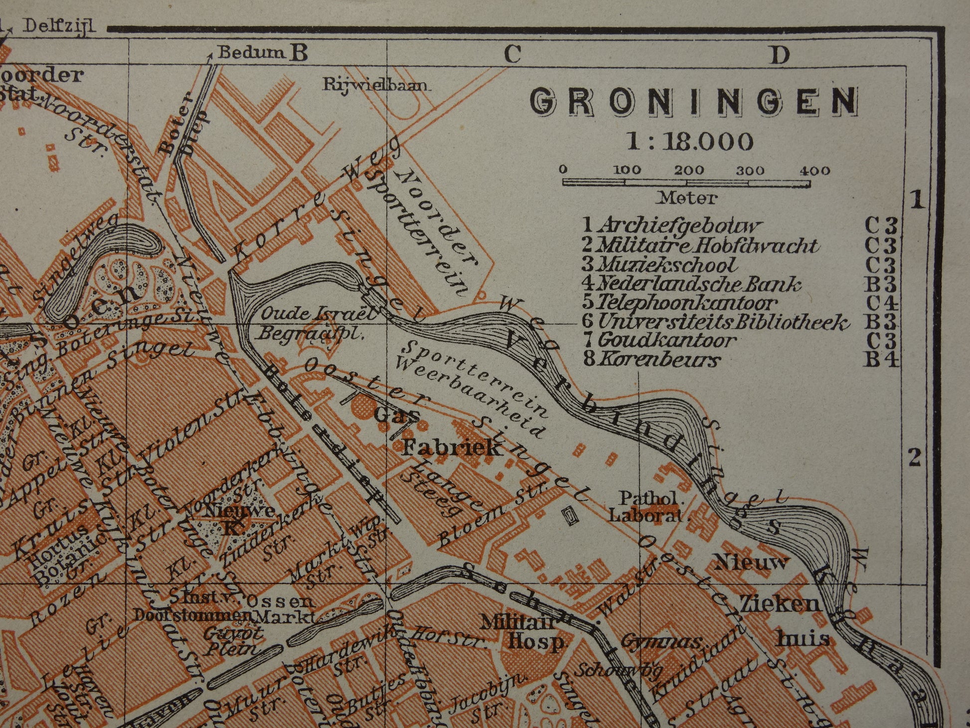 Groningen stad oude plattegrond kaartje in het jaar 1904