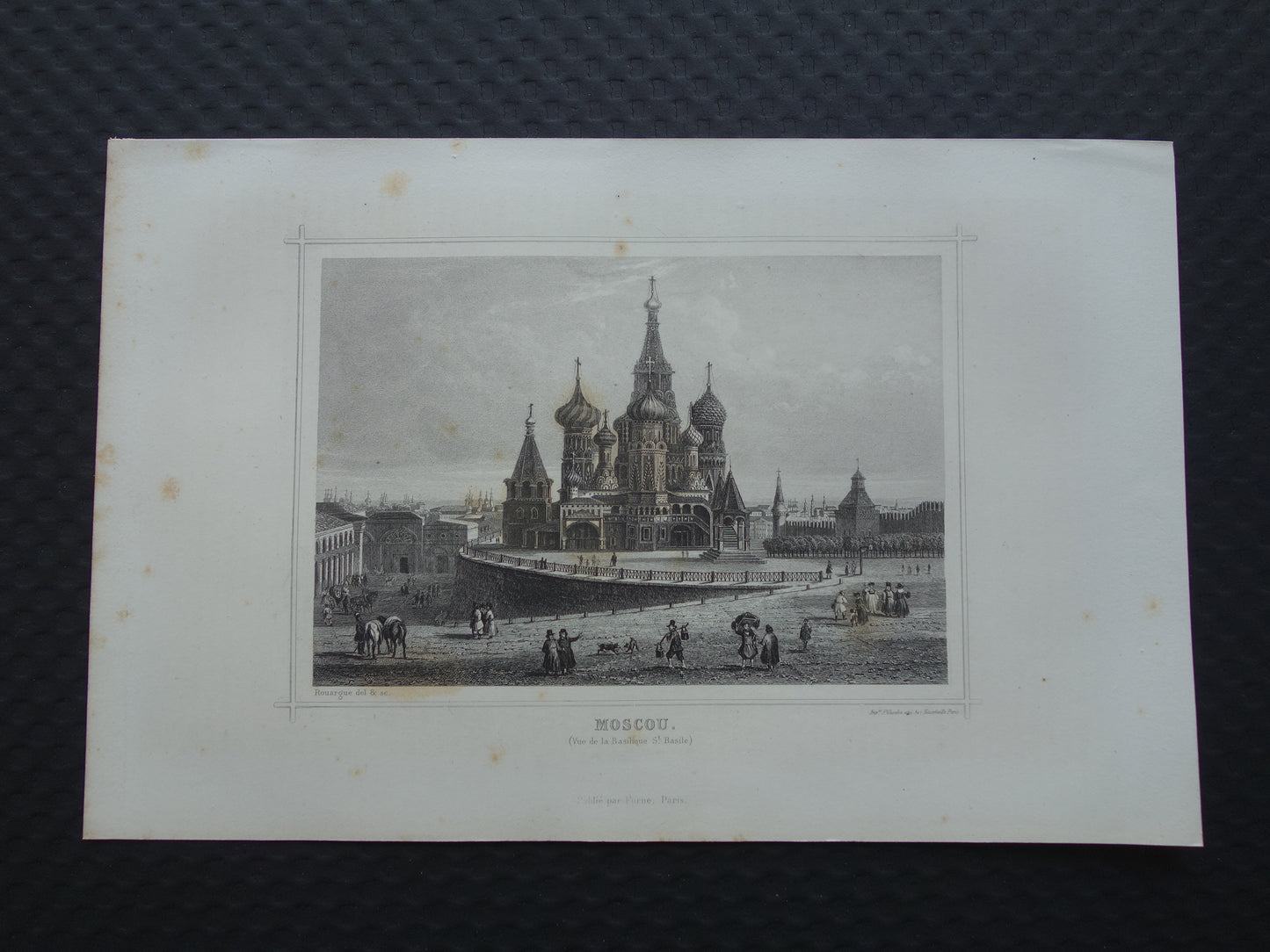 Cityscape of Moscow from 1852 antique print St. Basil's Cathedral