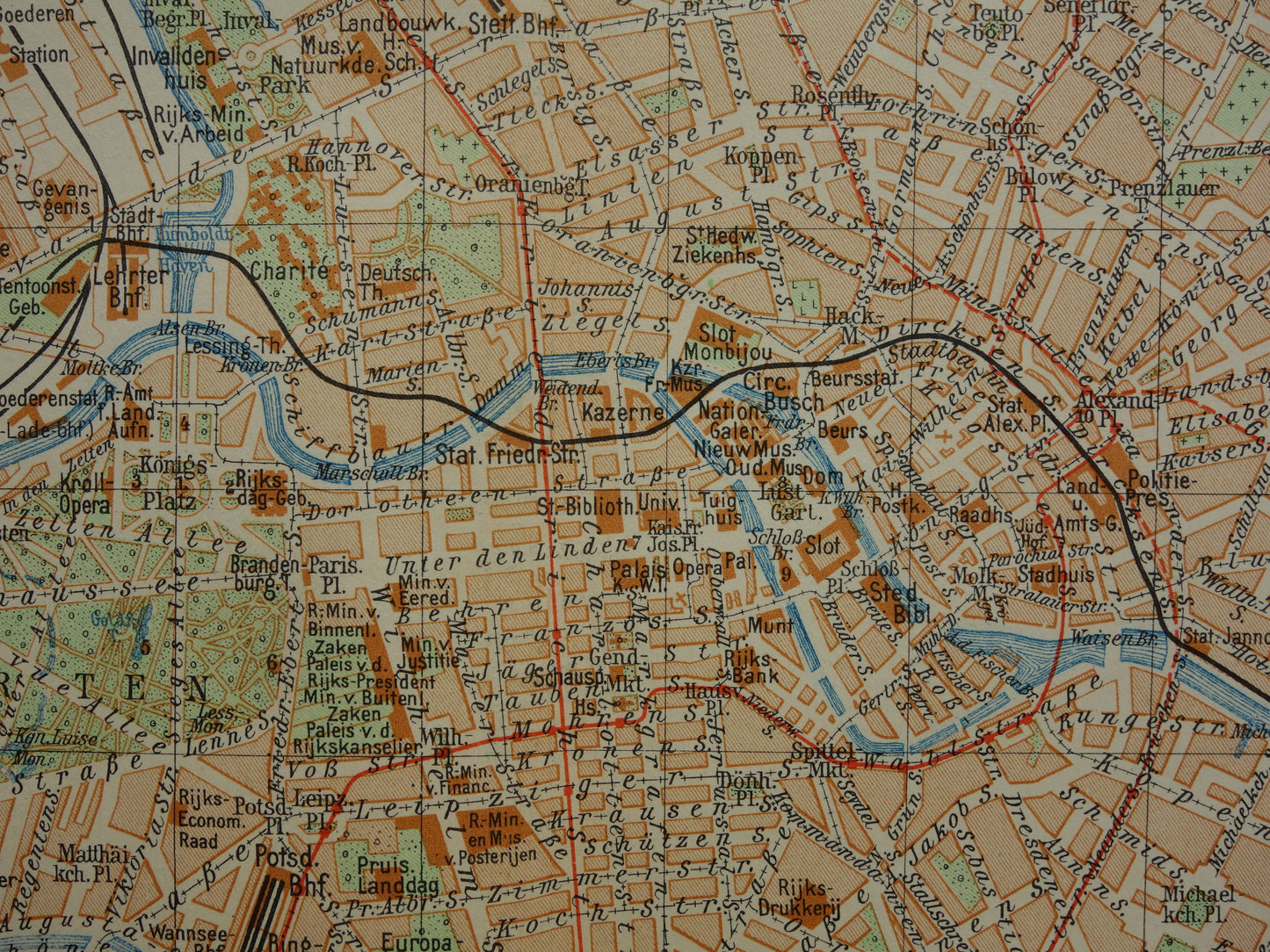 BERLIJN oude plattegrond van Berlijn uit 1933 originele Nederlandse vintage kaart