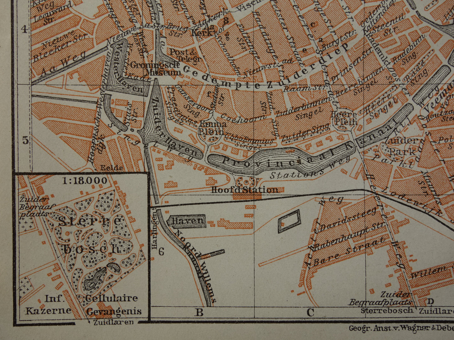 Groningen oude kaart van Groningen Stad uit 1904 kleine originele antieke plattegrond vintage print