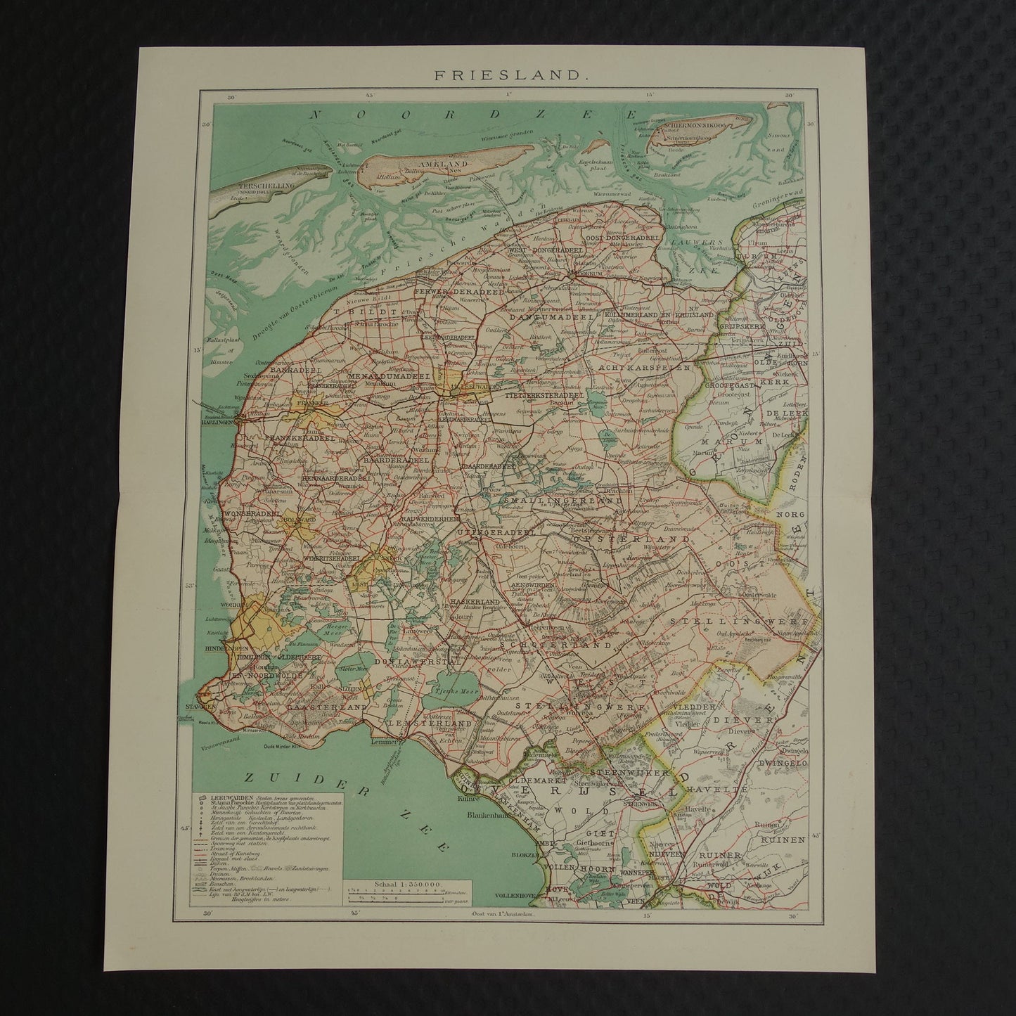 FRIESLAND Oude kaart van de provincie Friesland uit 1907 originele vintage historische landkaart