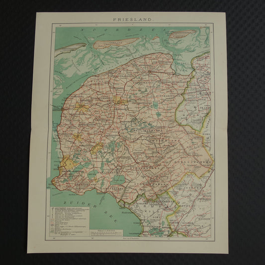FRIESLAND Oude kaart van de provincie Friesland uit 1907 originele vintage historische landkaart