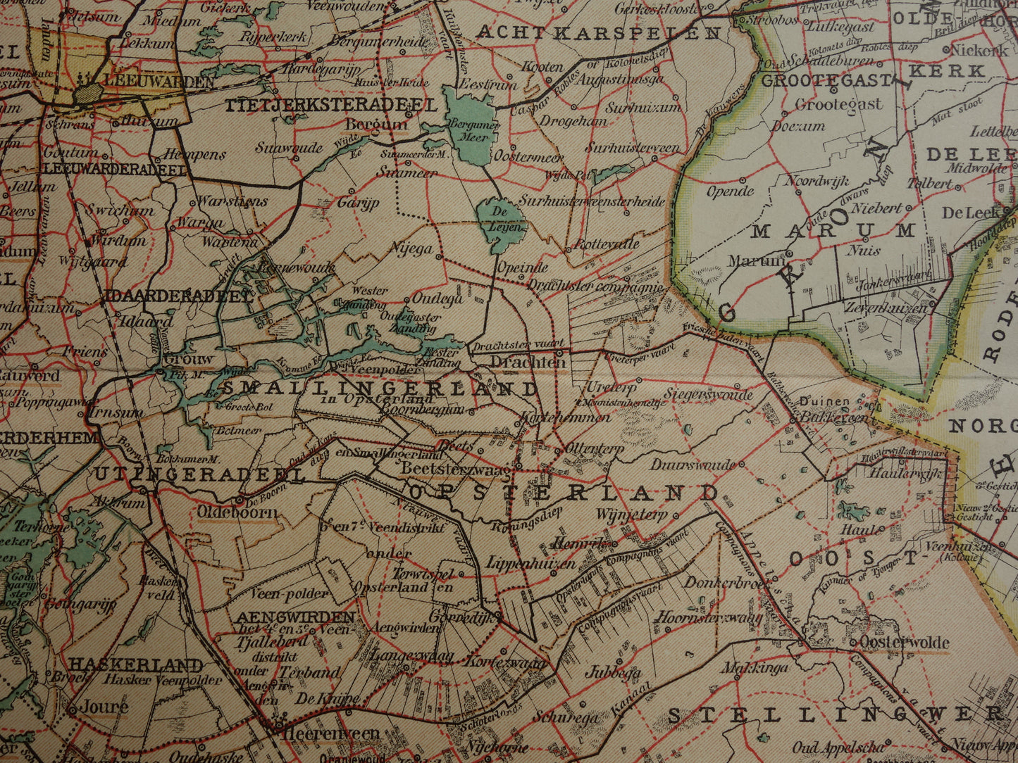 FRIESLAND Oude kaart van de provincie Friesland uit 1907 originele vintage historische landkaart