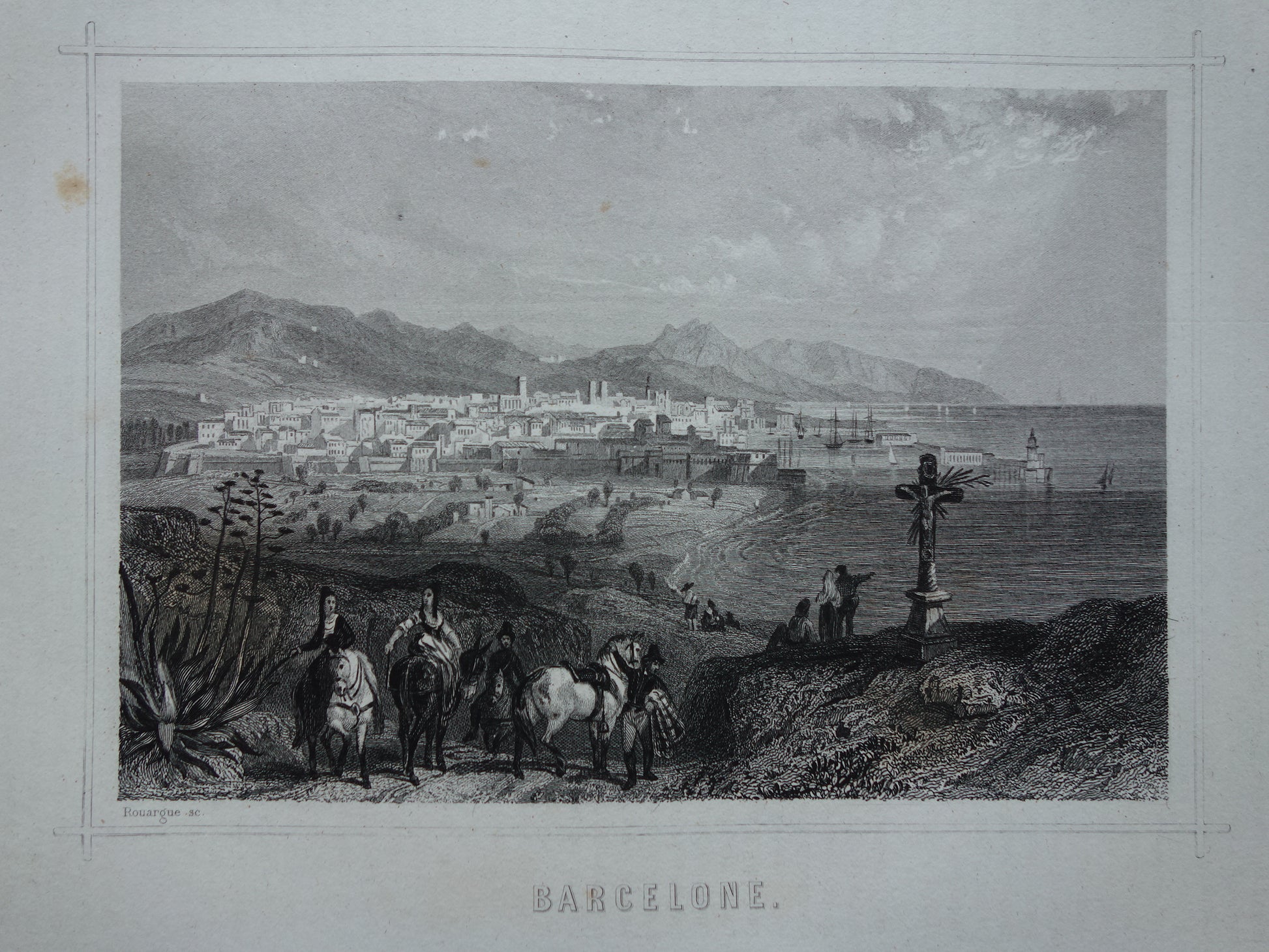Stadsgezicht van Barcelona uit 1852 antieke print