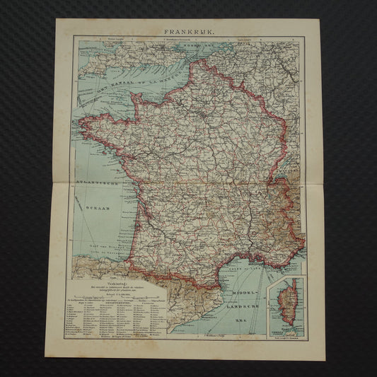 FRANKRIJK Oude Nederlandse kaart van Frankrijk uit 1907 originele antieke landkaart