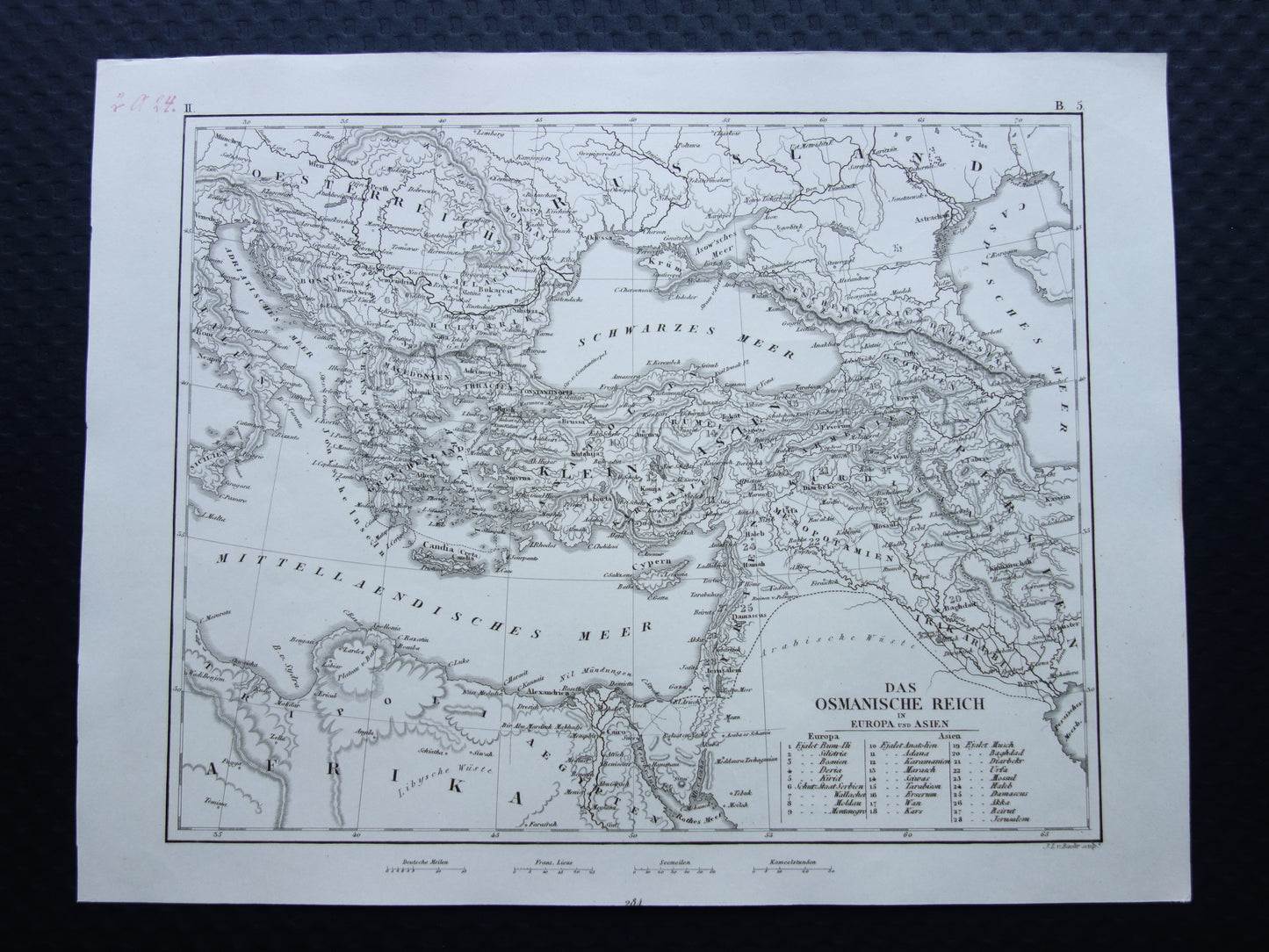 OTTOMAN EMPIRE Old map of Turkey from 1849 historical map Ottoman Empire b/w