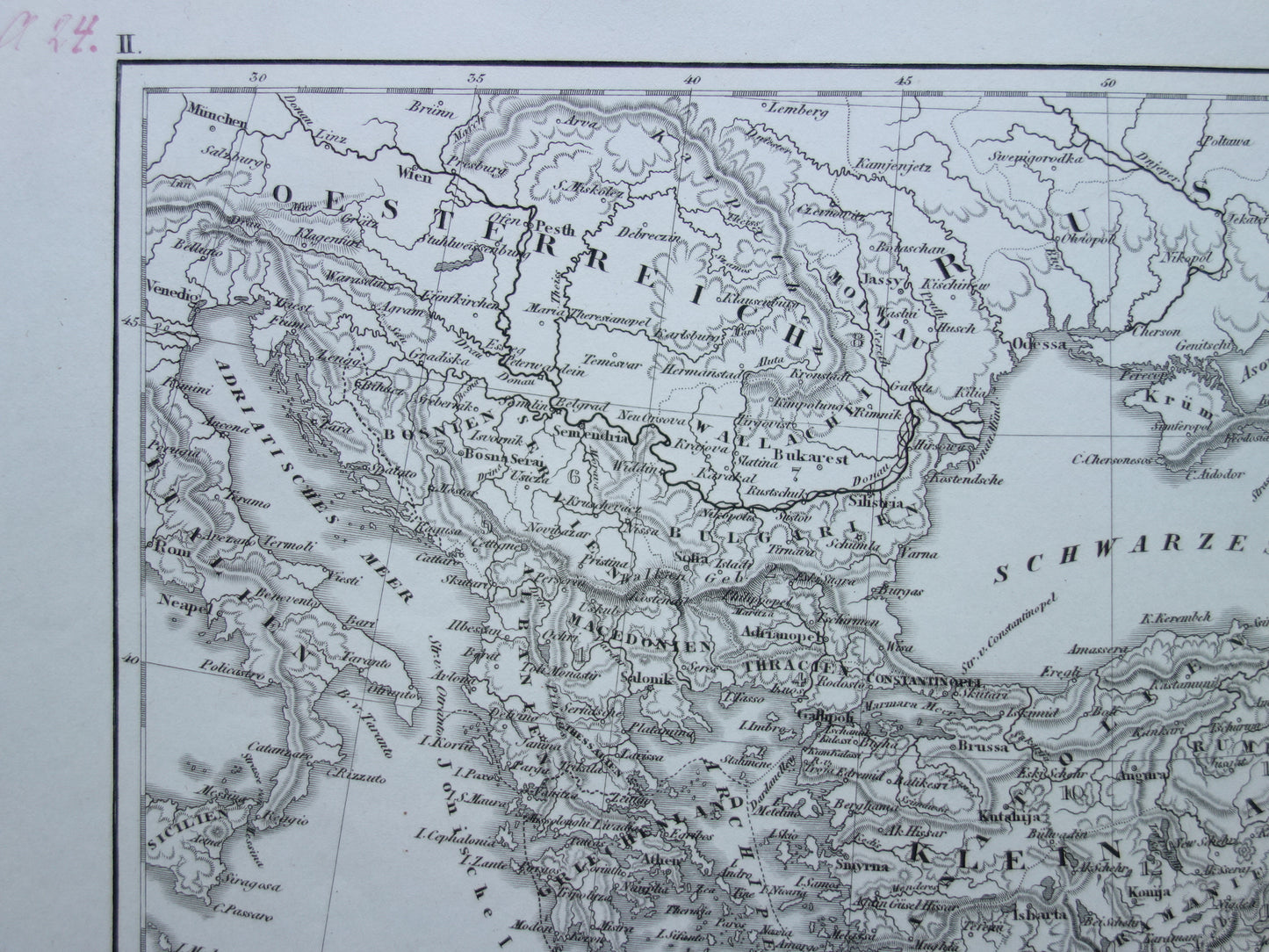 OTTOMAN EMPIRE Old map of Turkey from 1849 historical map Ottoman Empire b/w
