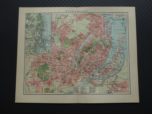 KOPENHAGEN oude gedetailleerde plattegrond Kopenhagen uit 1918 originele vintage Nederlandse kaart