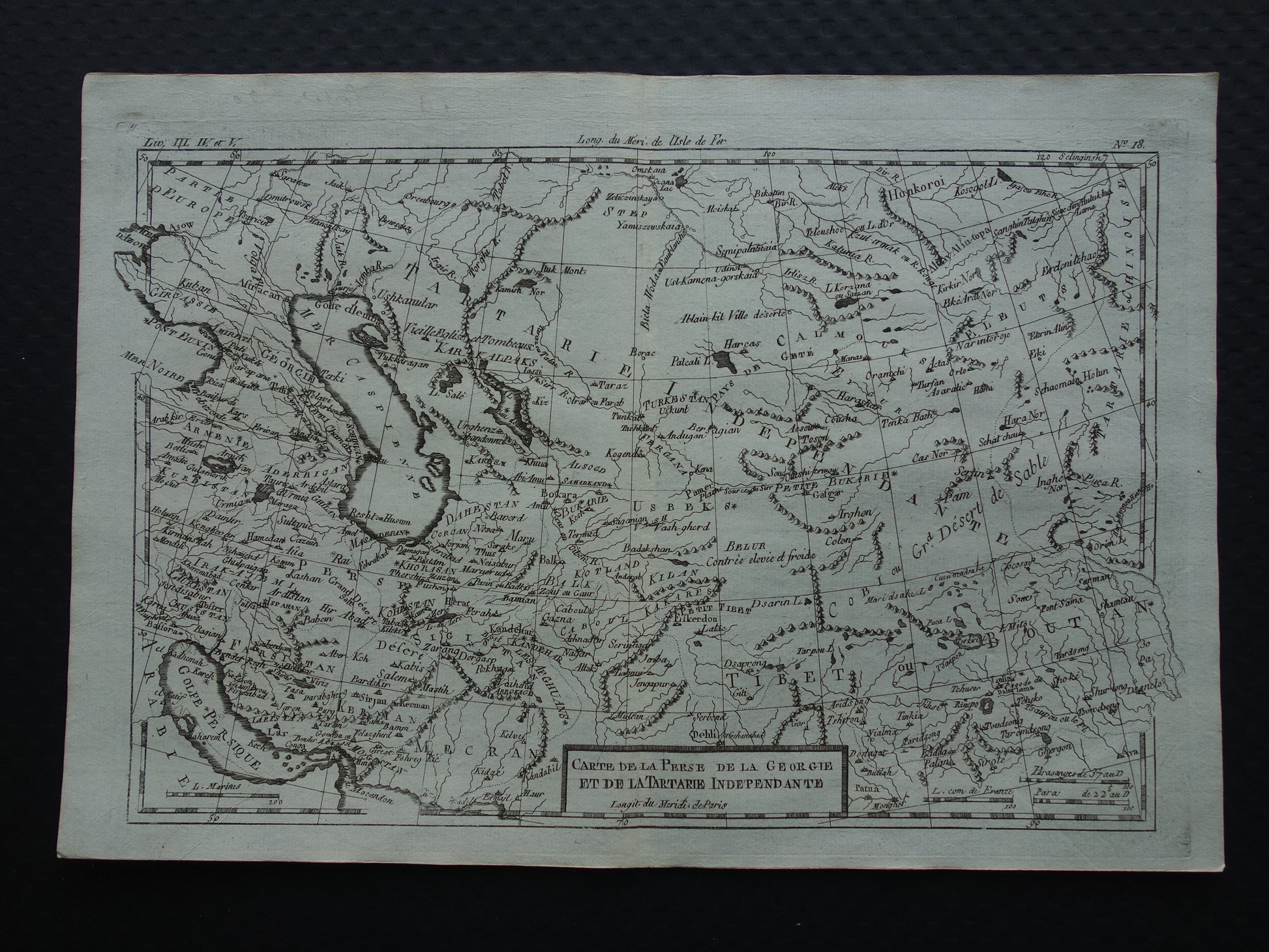 Centraal-Azië oude kaart Perzië Kaspische Zee Tibet Originele antieke landkaart Turkmenistan Tadzjikistan vintage print