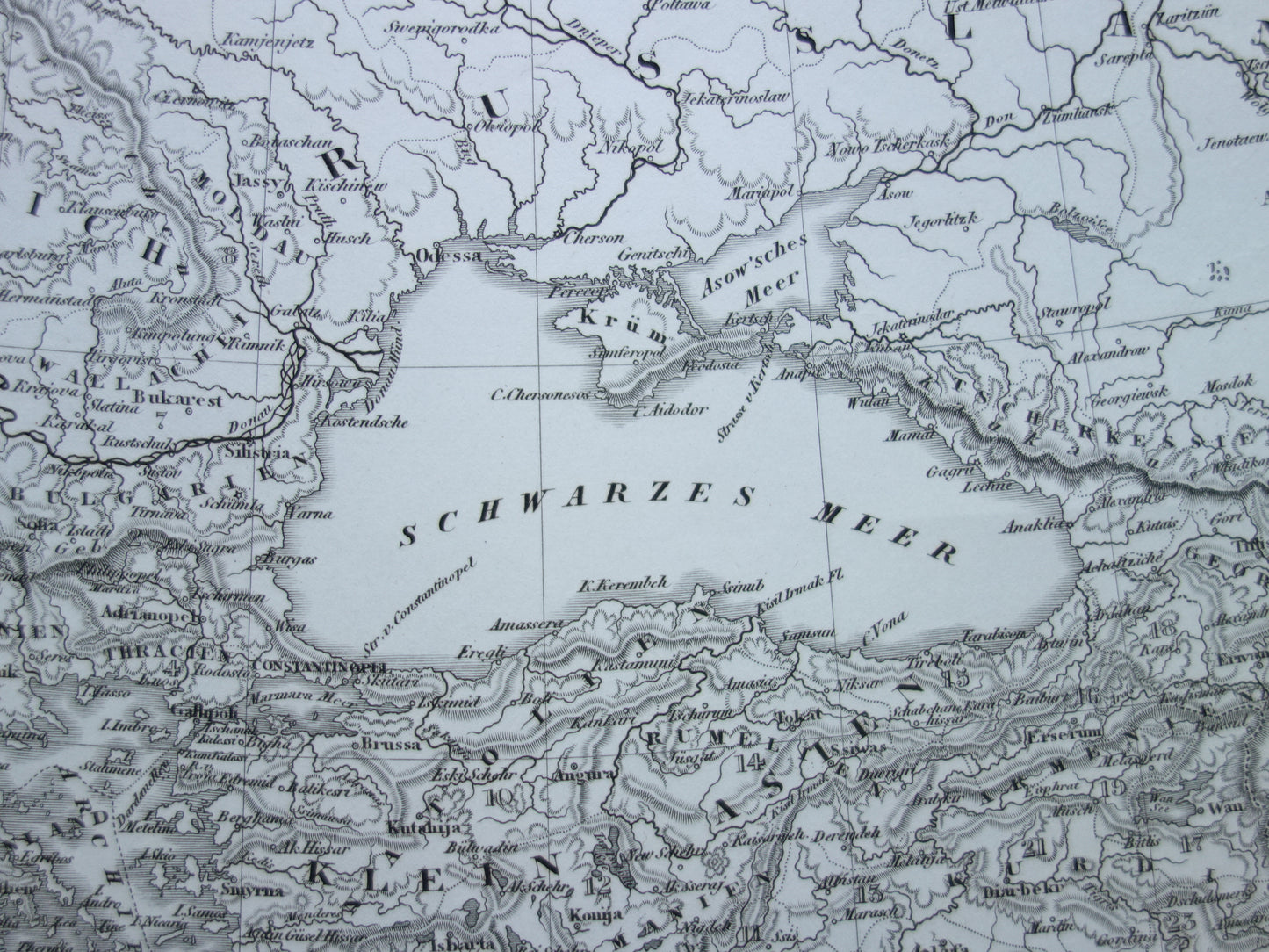 OTTOMAN EMPIRE Old map of Turkey from 1849 historical map Ottoman Empire b/w