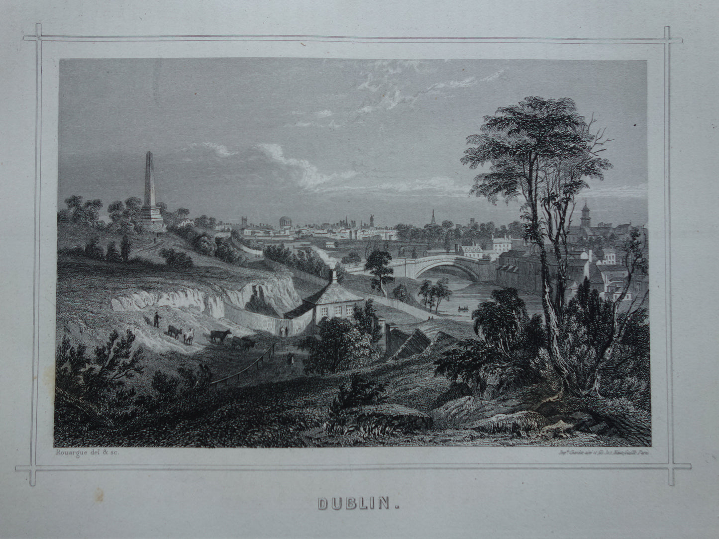 Stadsgezicht van Dublin Ierland uit 1852 antieke print Dublin panorama