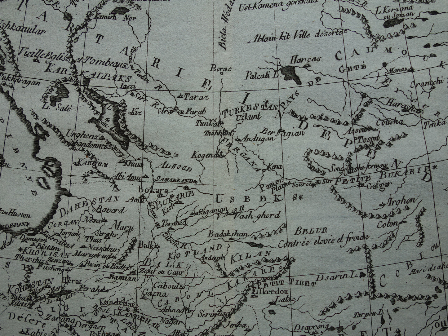 Centraal-Azië oude kaart Perzië Kaspische Zee Tibet Originele antieke landkaart Turkmenistan Tadzjikistan vintage print