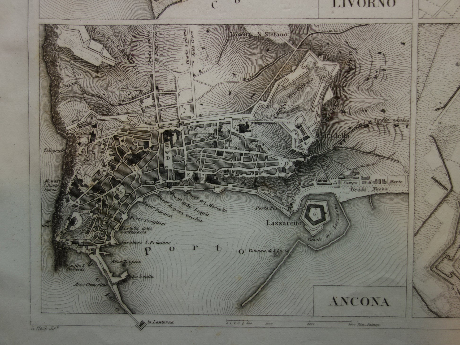 plattegrond van Ancona in 1849 originele antieke oude kaart