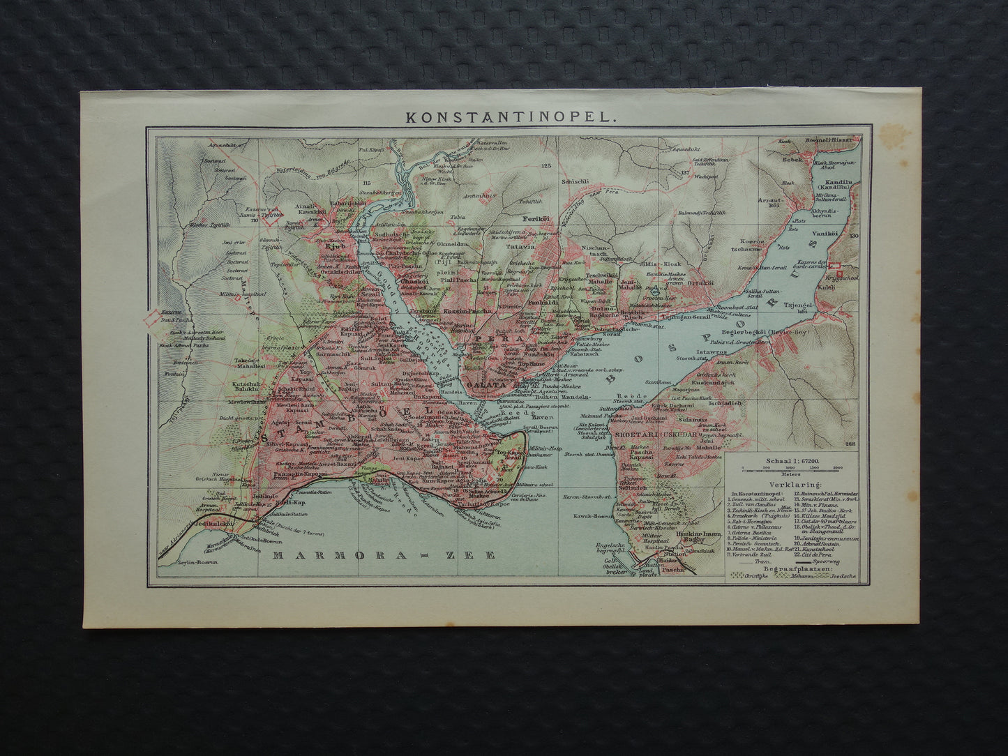 ISTANBUL Kleine oude Nederlandse kaart van Istanbul Turkije uit 1918 originele antieke plattegrond Istanboel Konstantinopel