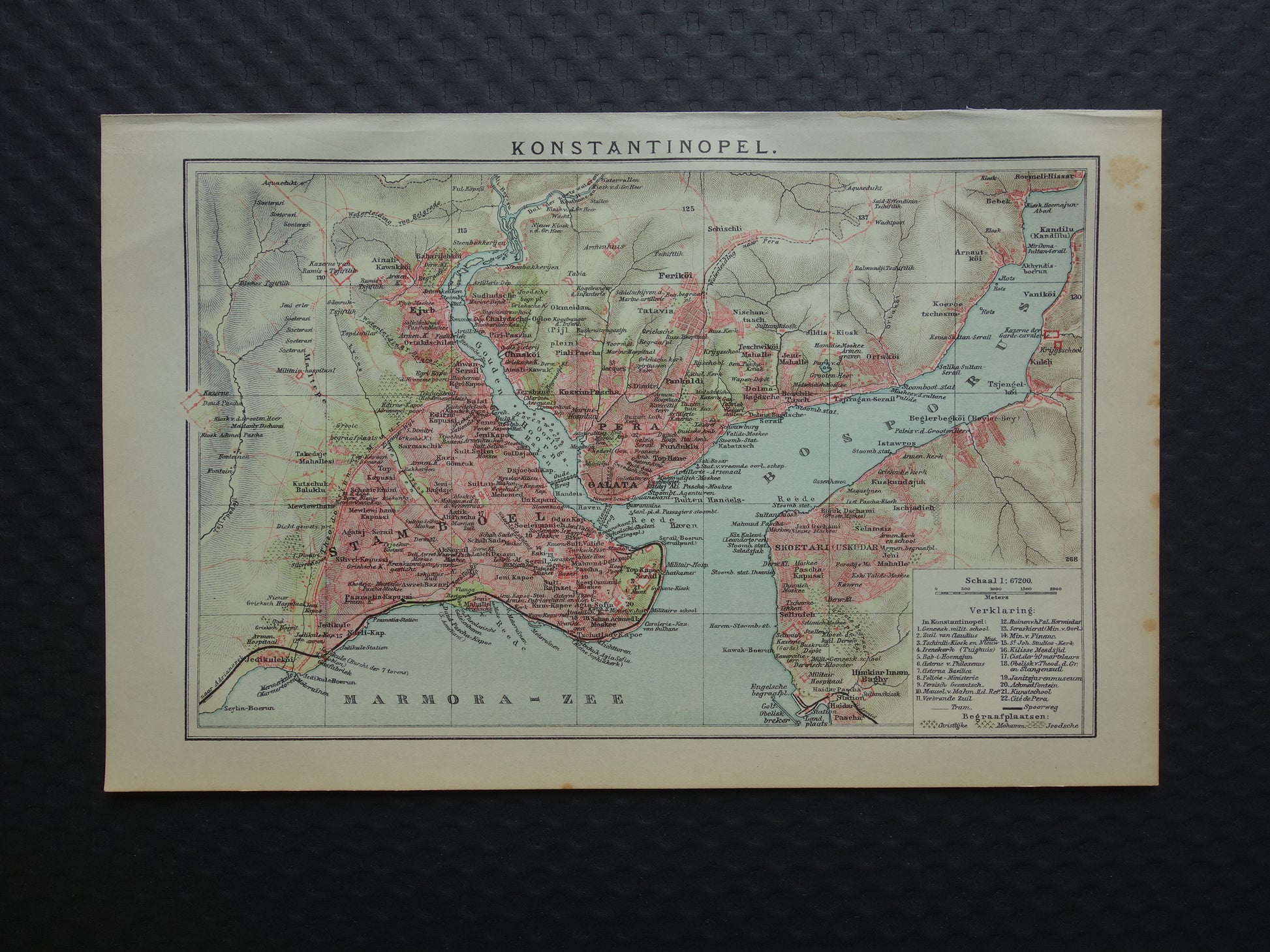 ISTANBUL Kleine oude Nederlandse kaart van Istanbul Turkije uit 1918 originele antieke plattegrond Istanboel Konstantinopel