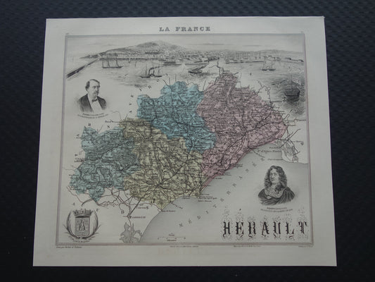 Hérault Frankrijk Oude kaart uit 1886