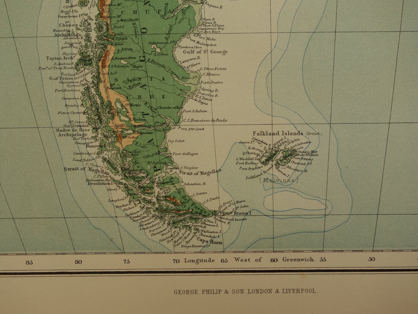 ZUID AMERIKA grote oude kaart van Zuid-Amerika 130+ jaar oude landkaart van continent uit 1890 originele vintage hoogtekaart
