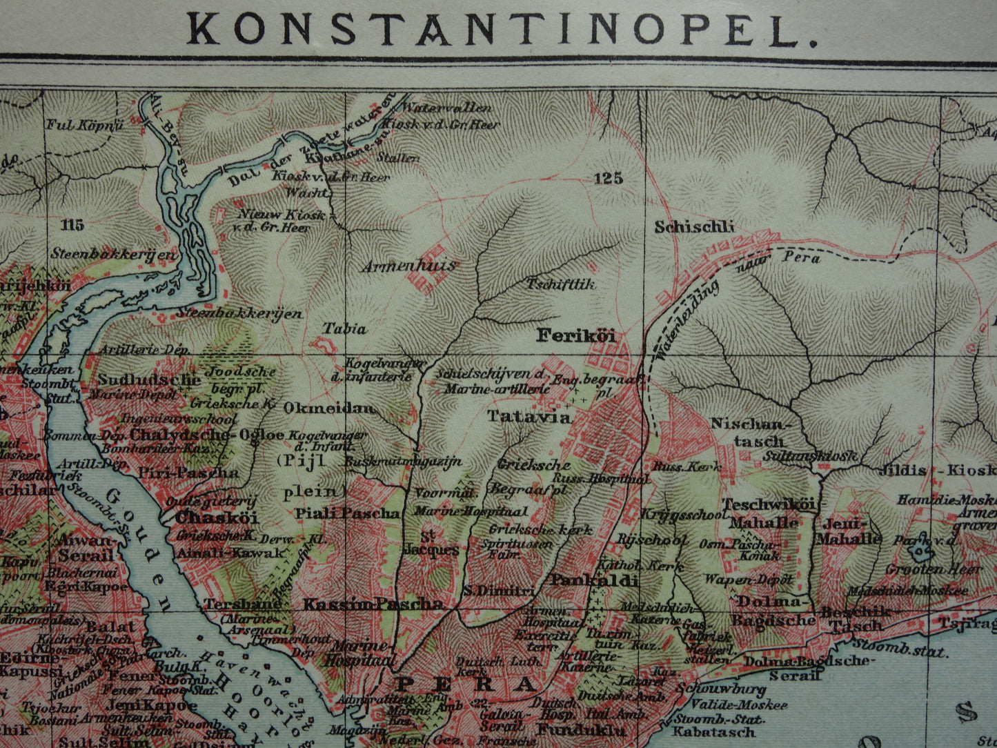 ISTANBUL Kleine oude Nederlandse kaart van Istanbul Turkije uit 1918 originele antieke plattegrond Istanboel Konstantinopel