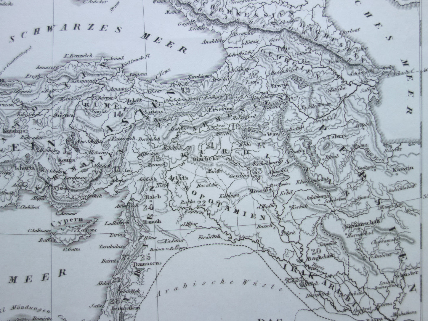 OTTOMAN EMPIRE Old map of Turkey from 1849 historical map Ottoman Empire b/w