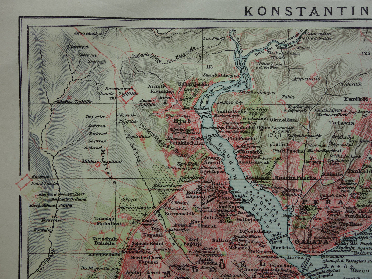 ISTANBUL Kleine oude Nederlandse kaart van Istanbul Turkije uit 1918 originele antieke plattegrond Istanboel Konstantinopel