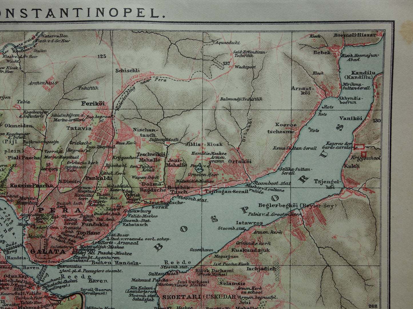 ISTANBUL Kleine oude Nederlandse kaart van Istanbul Turkije uit 1918 originele antieke plattegrond Istanboel Konstantinopel