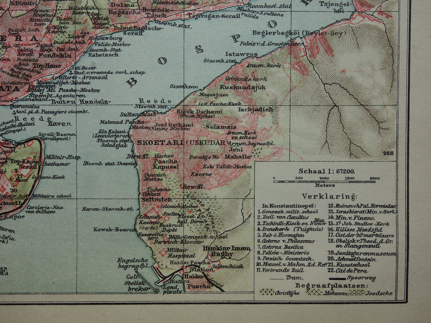 ISTANBUL Kleine oude Nederlandse kaart van Istanbul Turkije uit 1918 originele antieke plattegrond Istanboel Konstantinopel