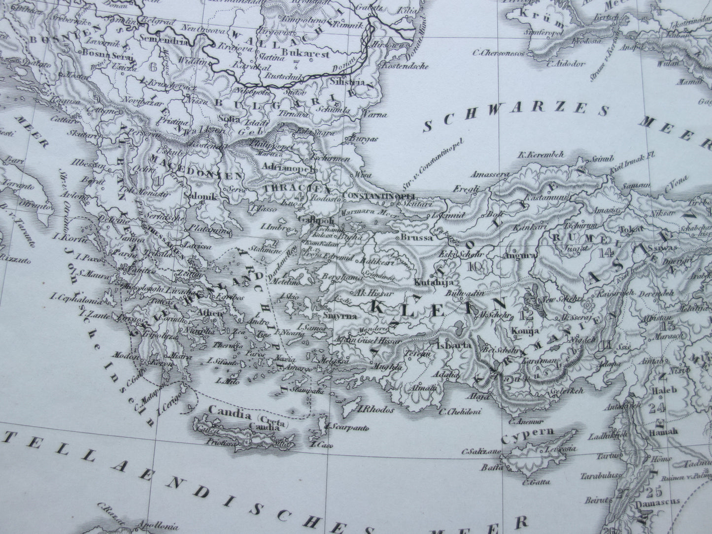 OTTOMAN EMPIRE Old map of Turkey from 1849 historical map Ottoman Empire b/w