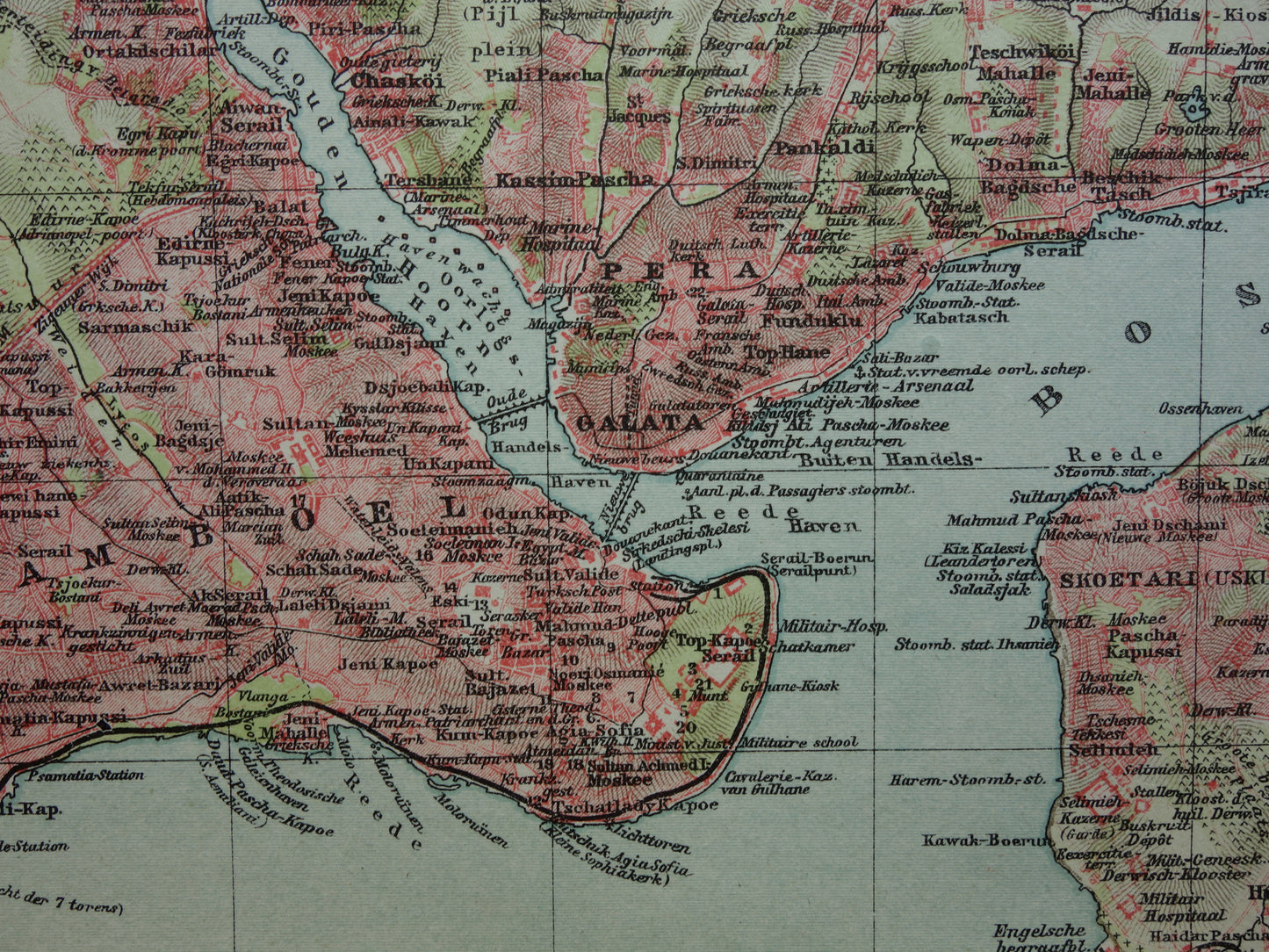 ISTANBUL Kleine oude Nederlandse kaart van Istanbul Turkije uit 1918 originele antieke plattegrond Istanboel Konstantinopel