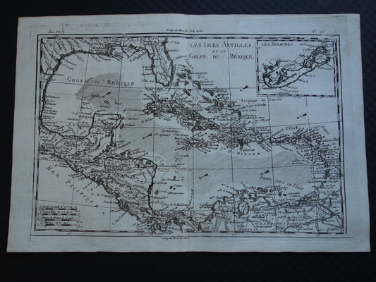 ANTILLEN Oude landkaart van het Caribisch gebied West-Indië Midden-Amerika Originele vintage Franse Bonne kaart Golf van Mexico