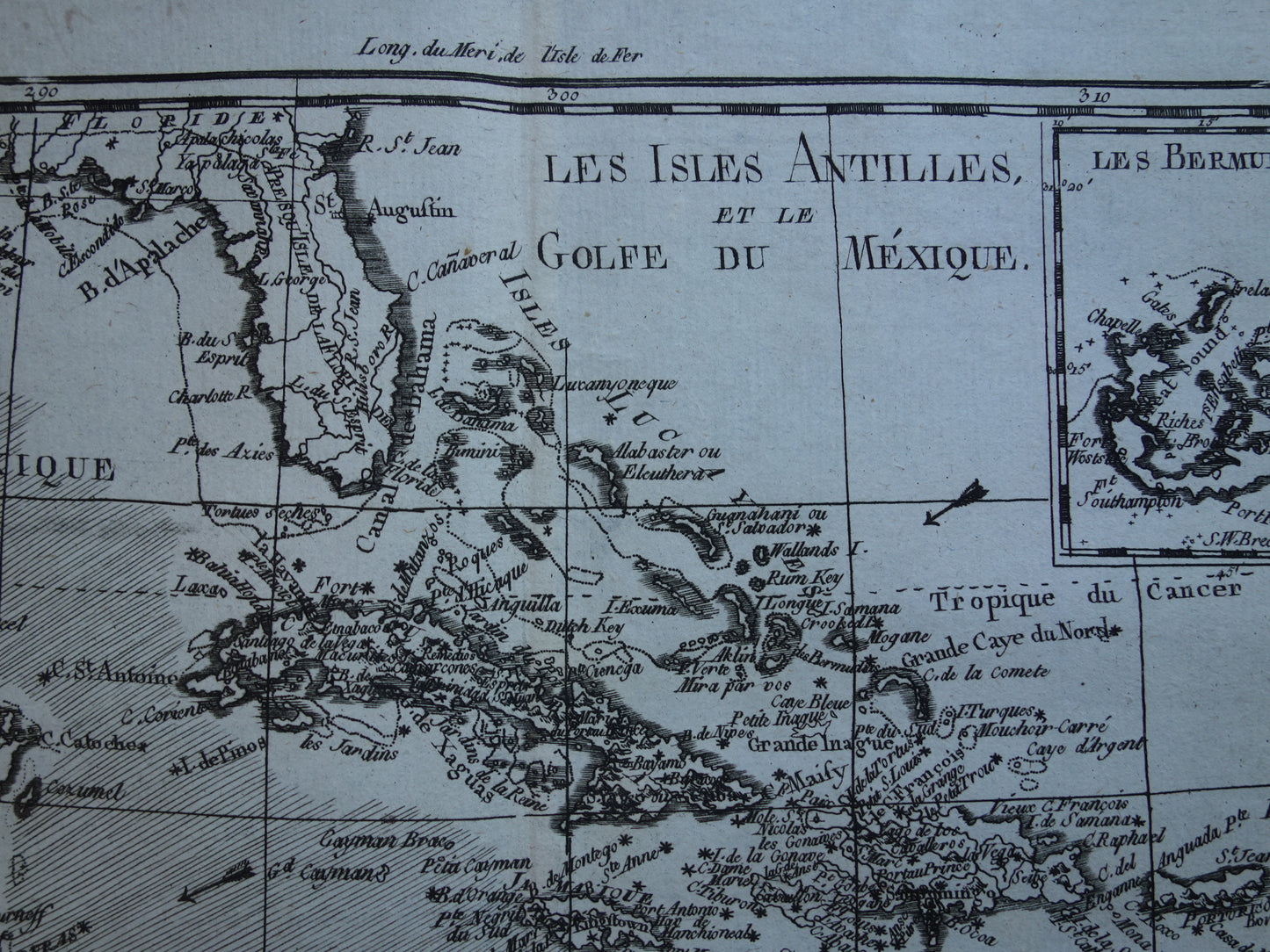 ANTILLEN Oude landkaart van het Caribisch gebied West-Indië Midden-Amerika Originele vintage Franse Bonne kaart Golf van Mexico