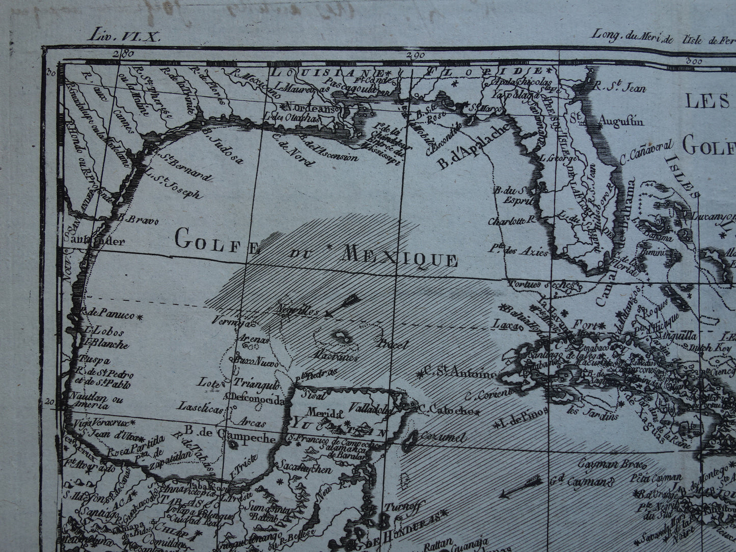 ANTILLEN Oude landkaart van het Caribisch gebied West-Indië Midden-Amerika Originele vintage Franse Bonne kaart Golf van Mexico
