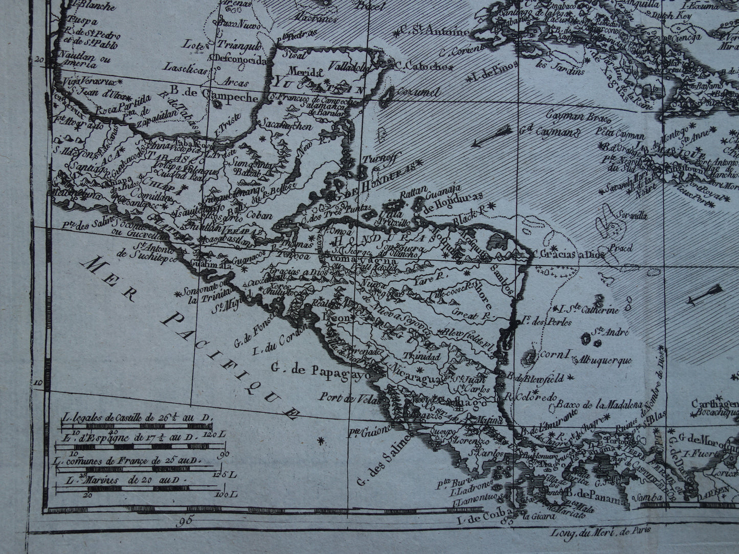 ANTILLEN Oude landkaart van het Caribisch gebied West-Indië Midden-Amerika Originele vintage Franse Bonne kaart Golf van Mexico