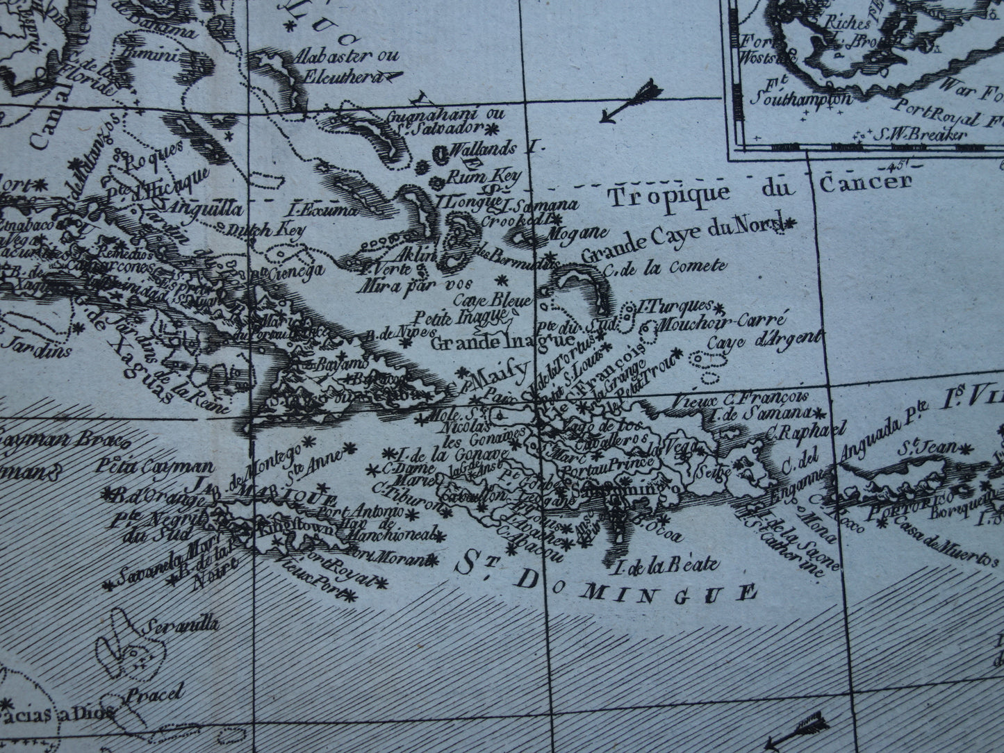 ANTILLEN Oude landkaart van het Caribisch gebied West-Indië Midden-Amerika Originele vintage Franse Bonne kaart Golf van Mexico