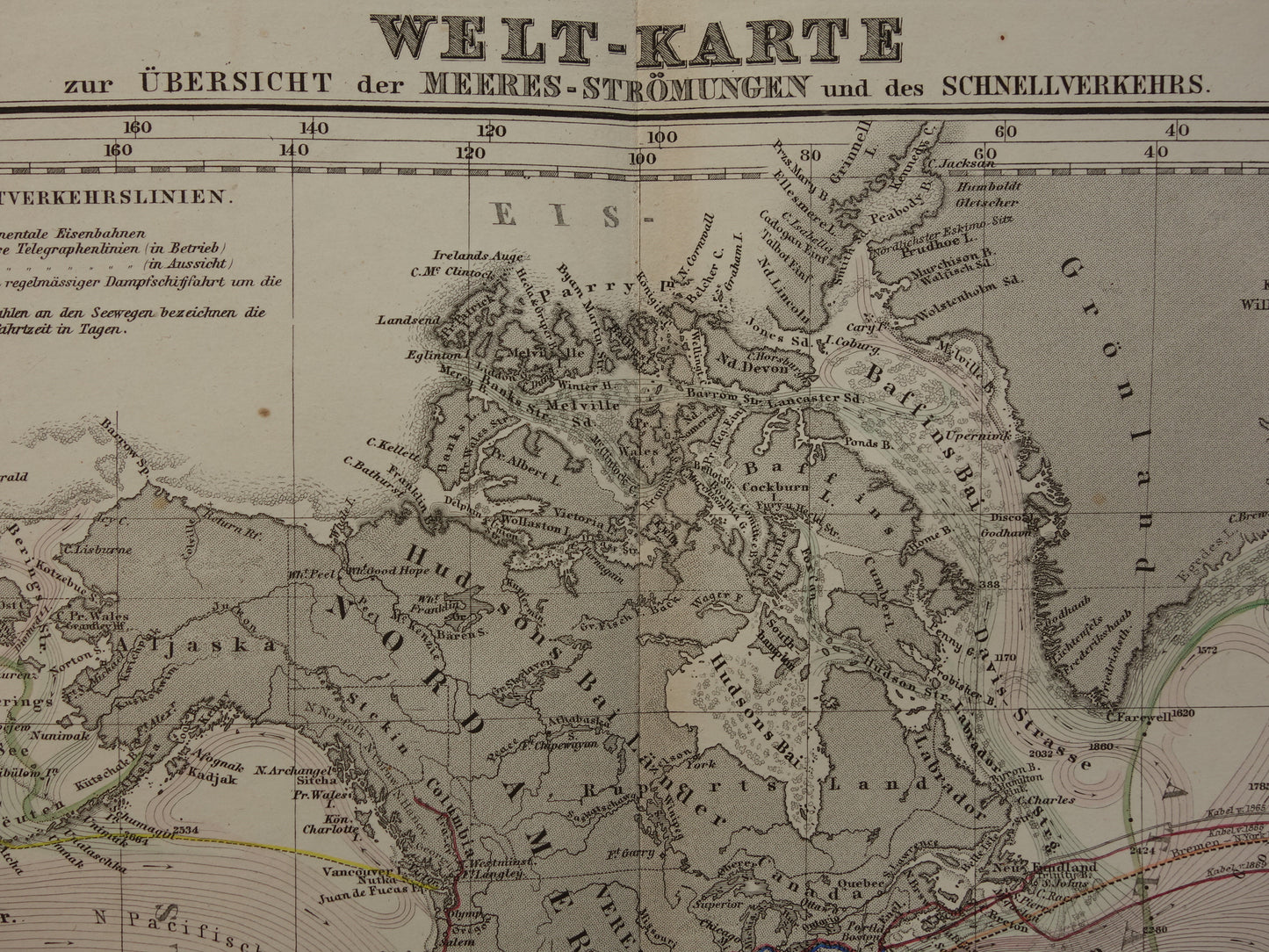 WORLD MAP old map of the World Ocean Currents and Transport 1880 original antique map Ocean current Ocean currents Shipping lines with date