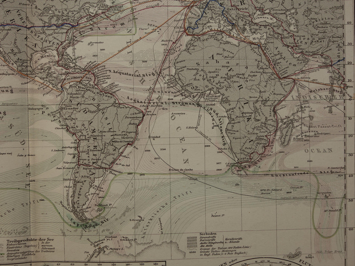 WORLD MAP old map of the World Ocean Currents and Transport 1880 original antique map Ocean current Ocean currents Shipping lines with date