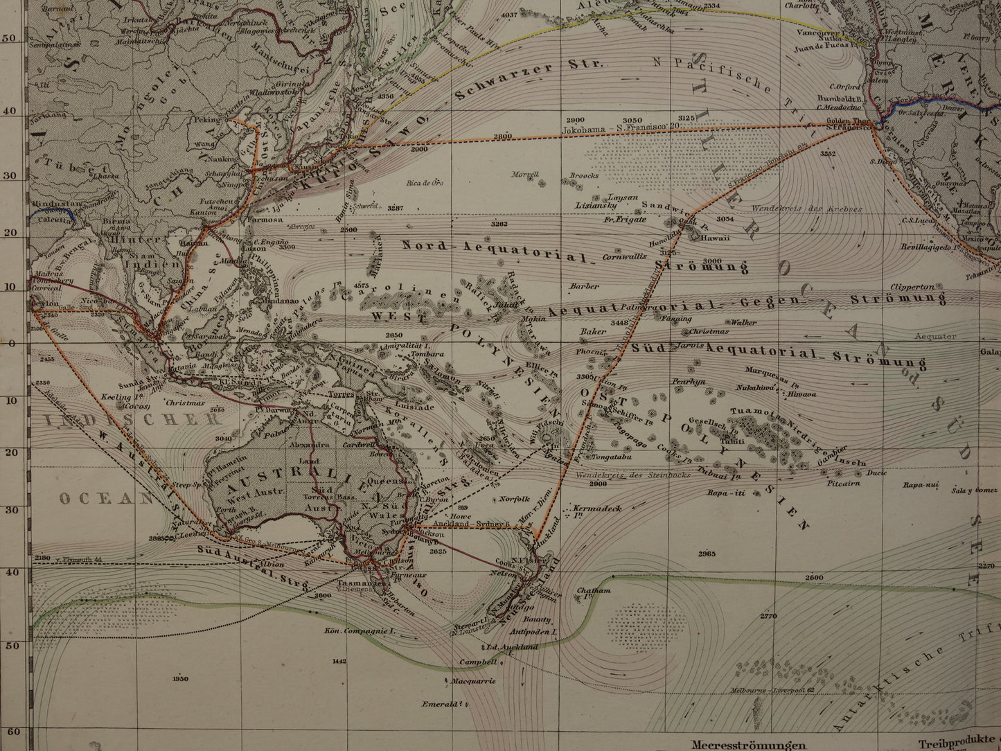 WORLD MAP old map of the World Ocean Currents and Transport 1880 original antique map Ocean current Ocean currents Shipping lines with date