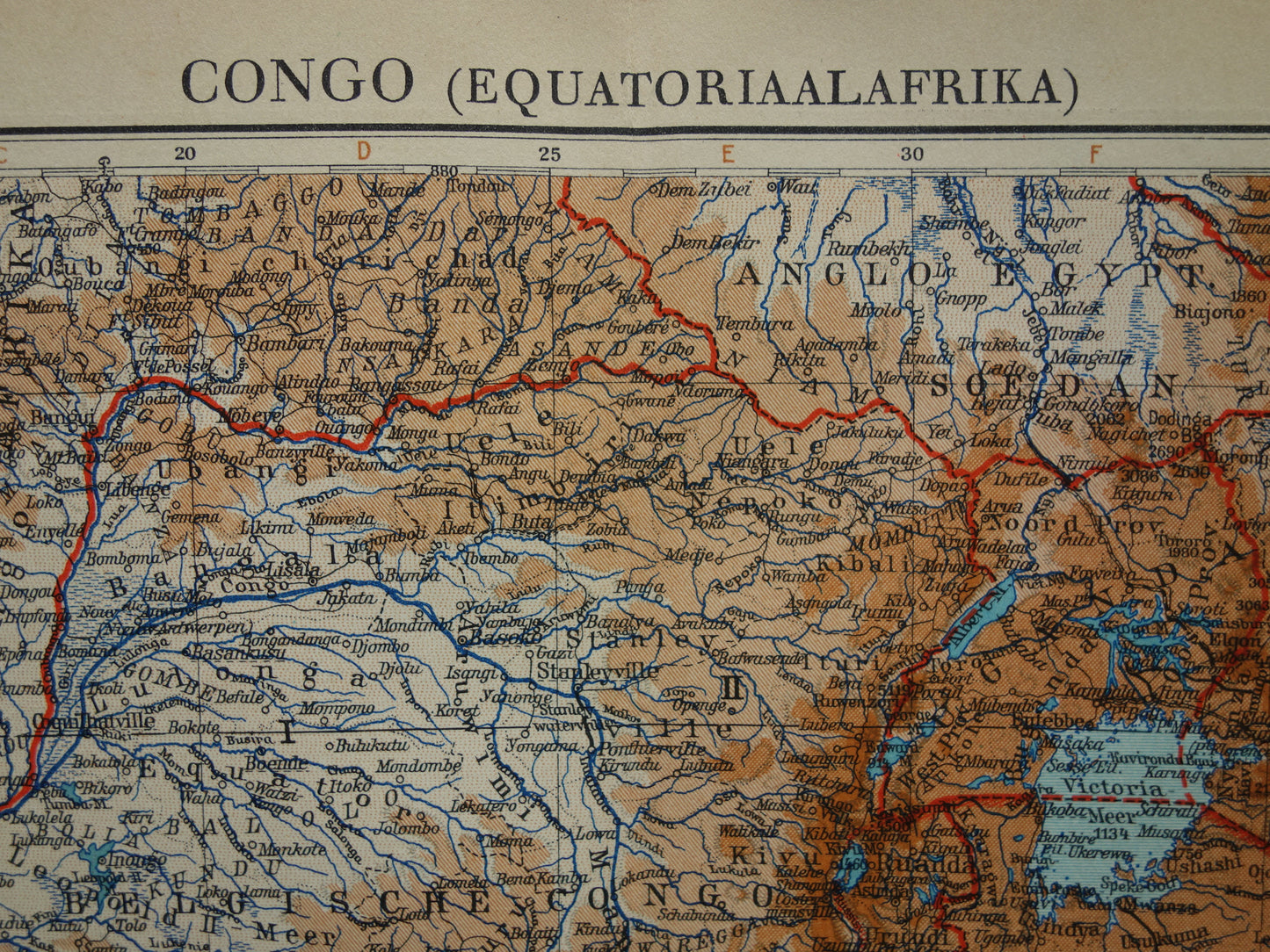 Oude kaart van Centraal Afrika uit 1934 originele Nederlandse landkaart van Midden-Afrika Congo Angola Tanzania historische vintage print