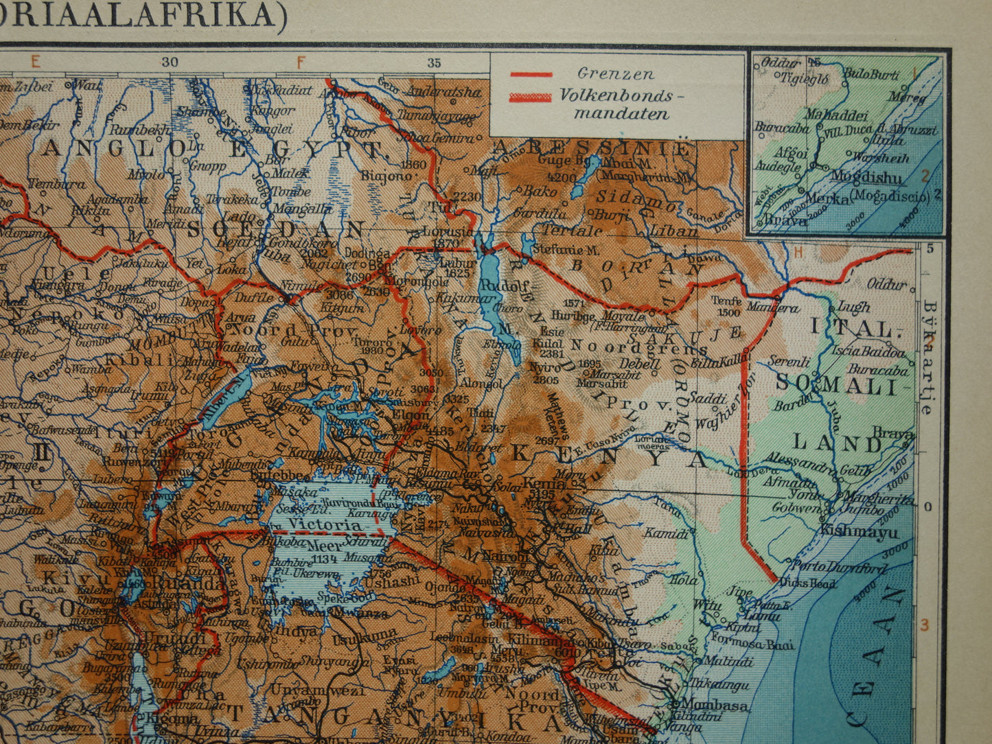 Oude kaart van Centraal Afrika uit 1934 originele Nederlandse landkaart van Midden-Afrika Congo Angola Tanzania historische vintage print