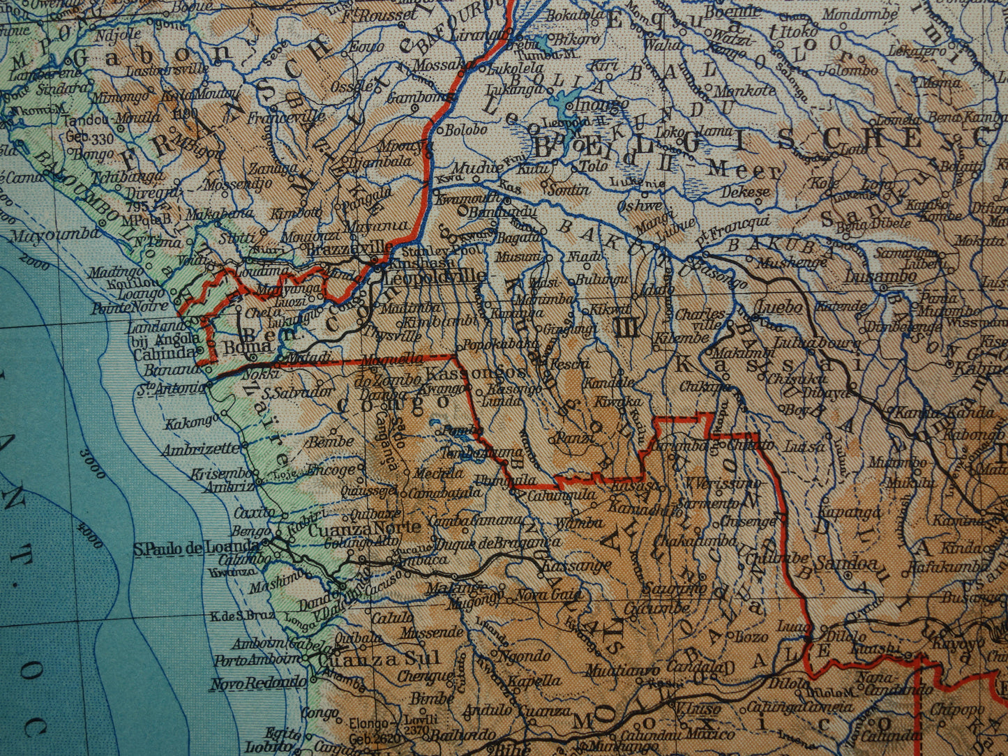 Oude kaart van Centraal Afrika uit 1934 originele Nederlandse landkaart van Midden-Afrika Congo Angola Tanzania historische vintage print