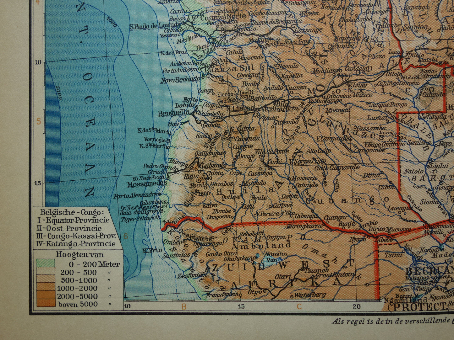 Oude kaart van Centraal Afrika uit 1934 originele Nederlandse landkaart van Midden-Afrika Congo Angola Tanzania historische vintage print