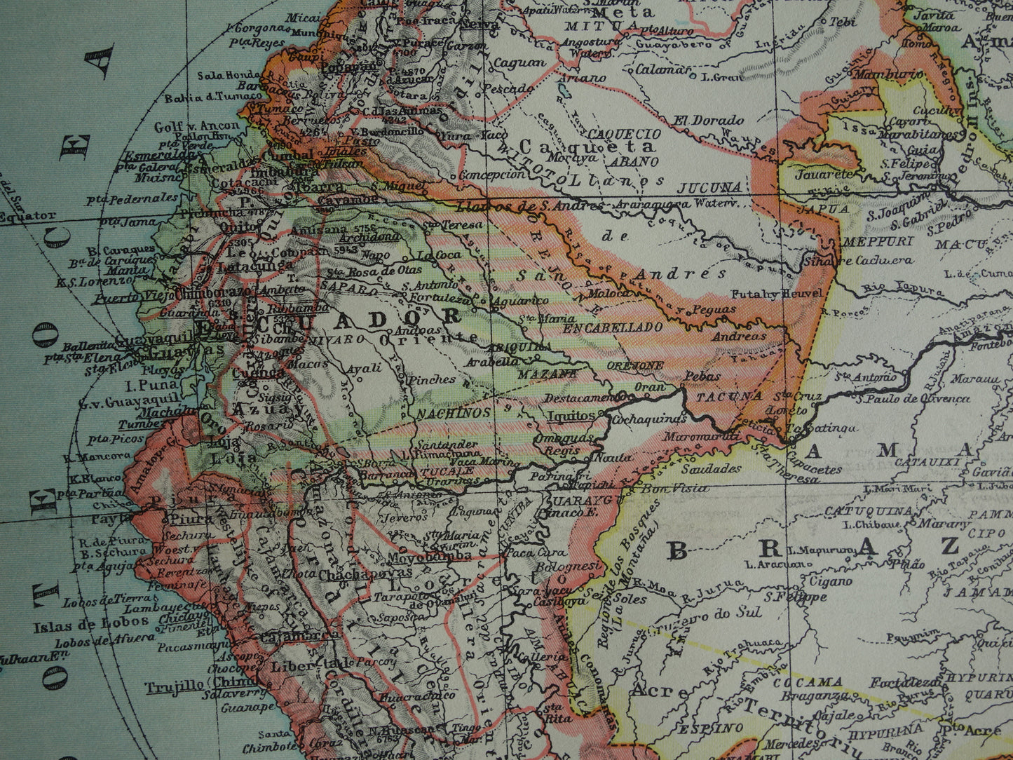 Oude kaart Venezuela Colombia Ecuador Peru en Bolivia historische landkaart Galapagos vintage Nederlandse kaarten