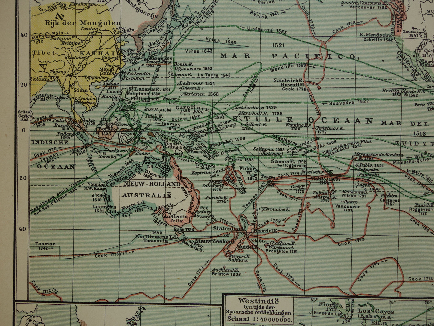 WERELDKAART oude kaart van de wereld met routes ontdekkingsreizigers 1914 originele antieke Nederlandse kaart over ontdekkingsreizen